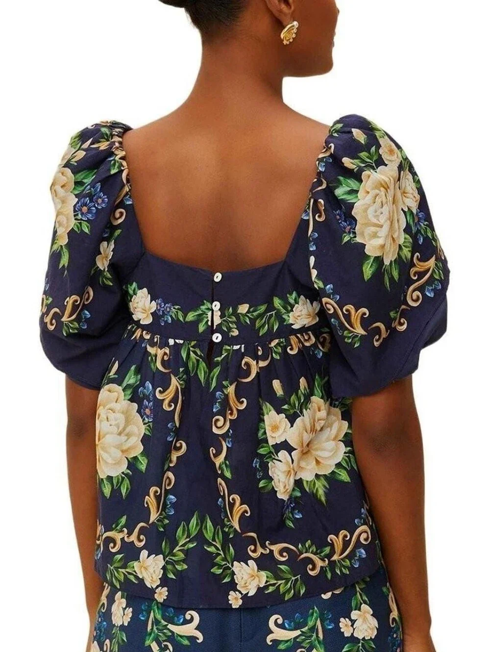 NWT FARM RIO® Floral Square-Neck Navy Women’s Top- M
